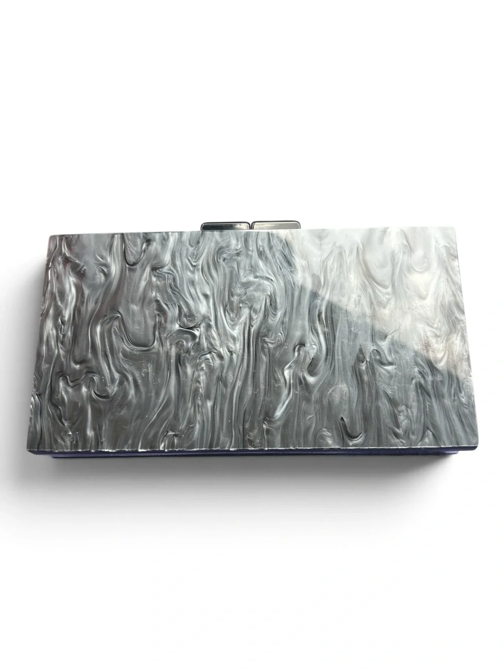 Evil Eye Acrylic Clutch in Gray with Gold and Blue Accents